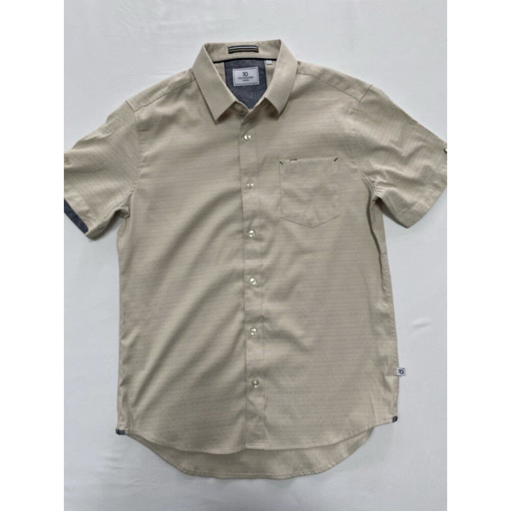 7 DIAMONDS Pretzel Logic Jacquard Stretch Short Sleeve Shirt Tan Men's Small